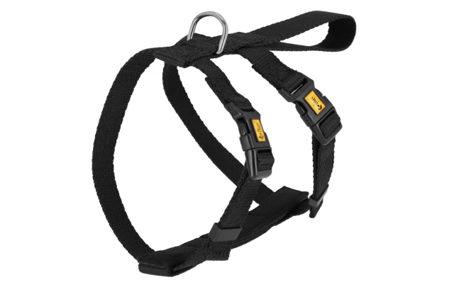 Dingo Lightweight and Adjustable Dog Safety Harness for Car Travel with Chrome D-Ring on Back, Polypropylene Size M Black