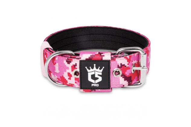TSPRO Heavy Duty Tactical Dog Collar 1.5’’ Wide, Padded Dog Collar with Metal Buckle Adjustable Size Medium Camo Pink