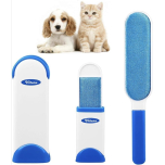 Reusable Pet Fur Remover Brush with Self-Cleaning Base Blue and White