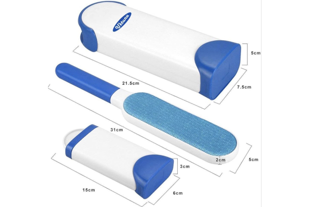 Reusable Pet Fur Remover Brush with Self-Cleaning Base Blue and White