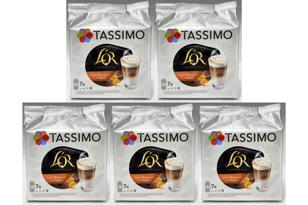 Tassimo L’OR Caramel Latte Macchiato Coffee Pods 5 x 7 Packs 35 Drinks