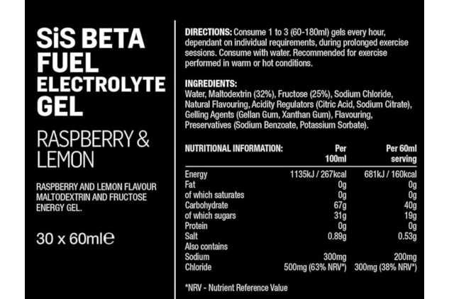 Science in Sport Beta Electrolyte Gel Raspberry Lemon 30 x 60ml