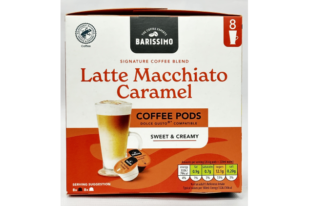 Barissimo Latte Macchiato Caramel Coffee Pods Dolce Gusto Compatible 96 Pods