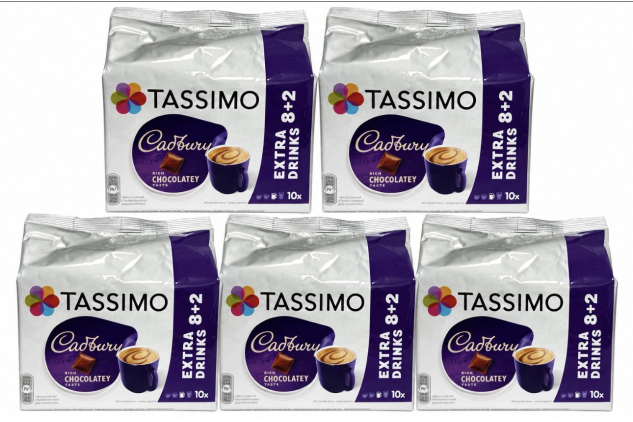 Tassimo Cadbury Hot Chocolate Pods 5 Packs 50 Drinks Total