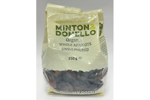 Minton & Donello Organic Whole Apricots Unsulphured | Sun-Dried Dried Fruit | 250g