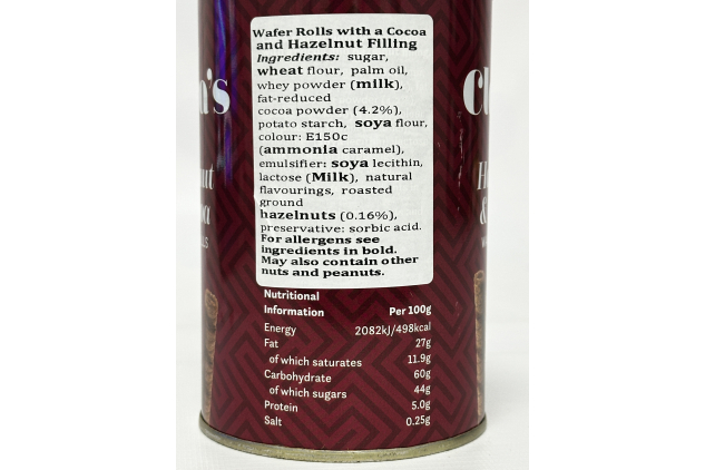 Clara’s Hazelnut & Cocoa Wafer Rolls 300g Vegetarian Friendly