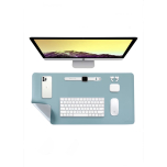 Reversible Office Desk Mat – Light Blue & Silver 35 X 60cm Dual-Sided Desk Mat Waterproof Faux Leather Table Surface Protector