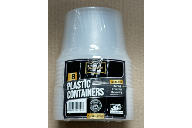 Superior Plastic Food Containers 470ml 8 Pack for Storing Freezing & Reheating