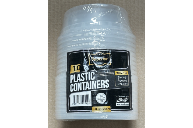 Superior Plastic Food Containers 225ml 10 Pack for Storing Freezing & Reheating