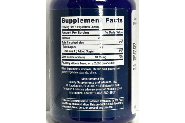 Life Extension Enhanced Zinc Lozenges Peppermint 30 Vegetarian Lozenges