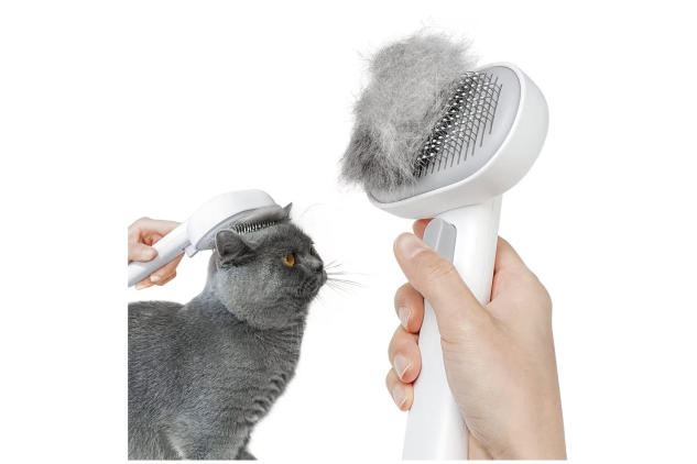aumuca Cat Dog Brush with Release Button, Cat Grooming Comb for Long or Semi-Short Haired Cats, Pet Brush for Shedding Removing Loose Fur and Massage