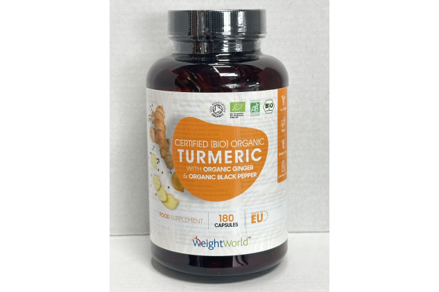 Certified Organic Turmeric with Ginger and Black Pepper 180 Capsules | PAST BBE DATE