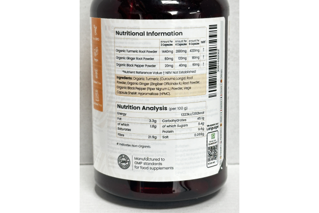 Certified Organic Turmeric with Ginger and Black Pepper 180 Capsules | PAST BBE DATE