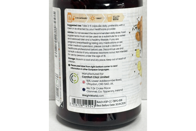 Certified Organic Turmeric with Ginger and Black Pepper 180 Capsules | PAST BBE DATE