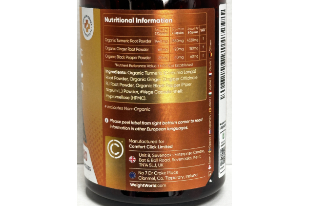 Certified Organic Turmeric with Ginger and Black Pepper 180 Capsules