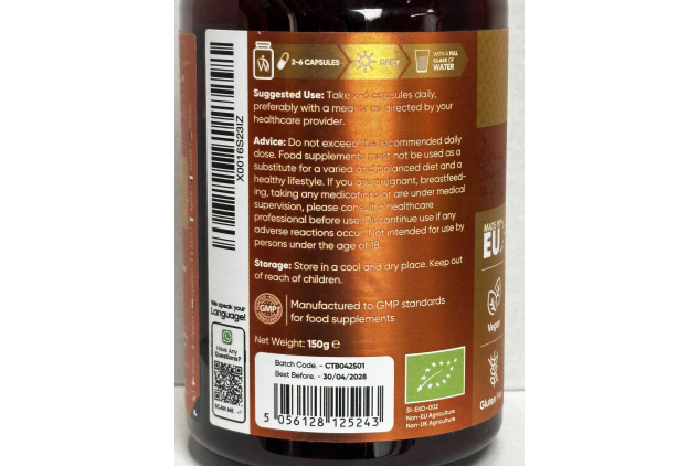 Certified Organic Turmeric with Ginger and Black Pepper 180 Capsules