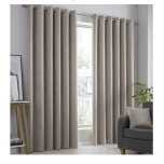 Fusion Strata Natural Linen Thermal Eyelet Curtains – W66 x L54 (168x137cm) – 2 Panels – Soft Fabric Drapes Bedroom / Living Room  Neutral Tone