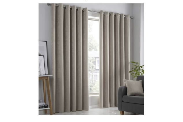 Fusion Strata Natural Linen Thermal Eyelet Curtains – W66 x L54 (168x137cm) – 2 Panels – Soft Fabric Drapes Bedroom / Living Room  Neutral Tone