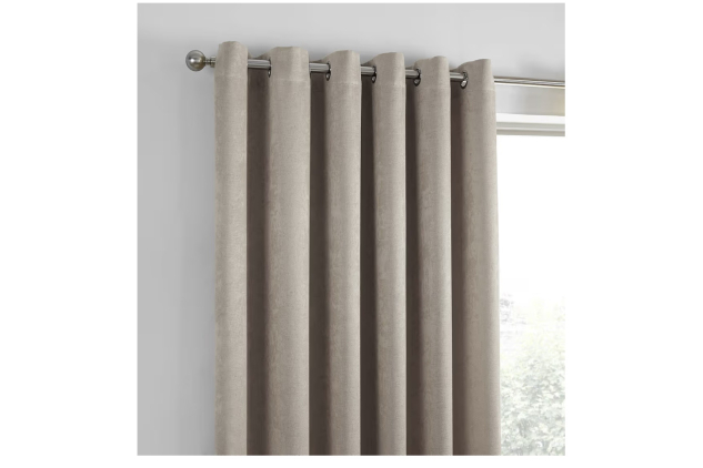 Fusion Strata Natural Linen Thermal Eyelet Curtains – W66 x L54 (168x137cm) – 2 Panels – Soft Fabric Drapes Bedroom / Living Room  Neutral Tone