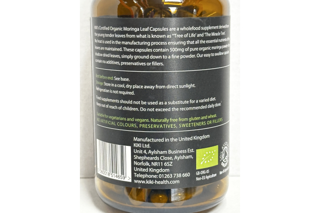 KIKI Health Organic Moringa Leaf 500mg 120 Vegetarian Capsules