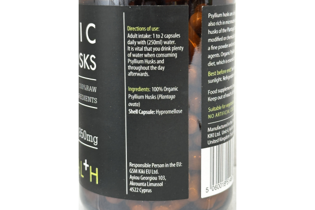 KIKI Health Organic Psyllium Husks 850mg 120 Vegetarian Capsules