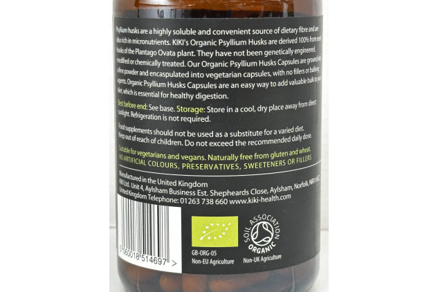 KIKI Health Organic Psyllium Husks 850mg 120 Vegetarian Capsules