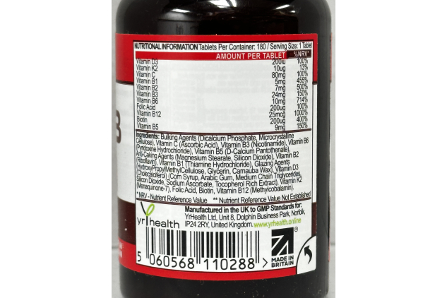 Advanced Vitamin B Complex with B12 180 Vegan Tablets