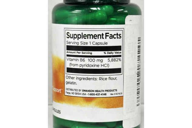 Swanson Vitamin B6 Pyridoxine 100mg 100 Capsules