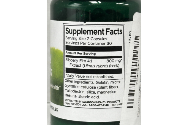 Swanson Slippery Elm Bark 400mg 60 Capsules