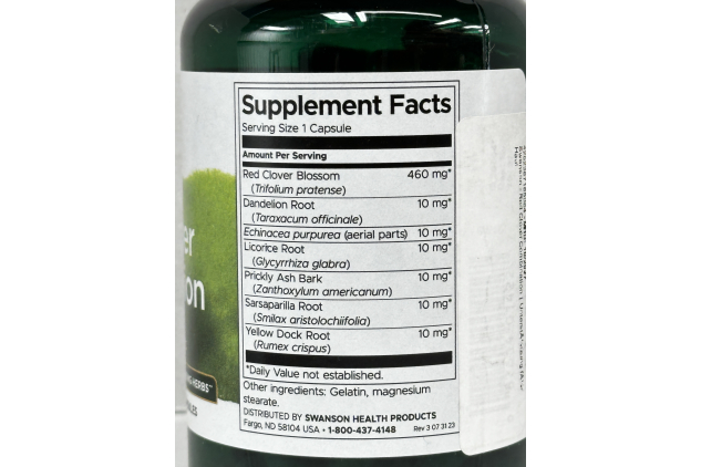 Swanson Red Clover Combination Herbal Supplement 100 Capsules