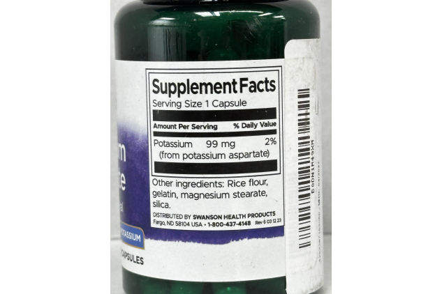Swanson Potassium Aspartate 99mg 60 Capsules Elemental Potassium