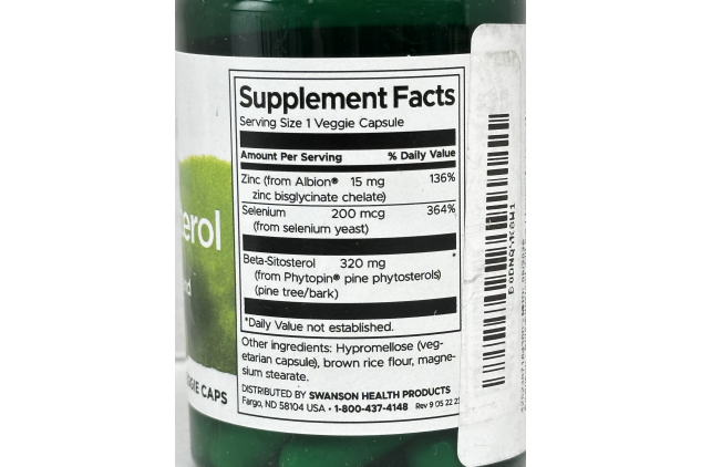 Swanson Beta-Sitosterol 320mg 30 Veggie Caps with Zinc & Selenium