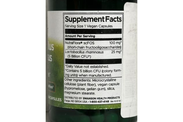 Swanson Lactobacillus Rhamnosus with FOS 5 Billion CFU 60 Vegan Capsules
