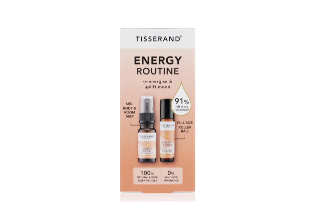 Tisserand Energy Routine Kit Blend of Lime, Grapefruit and Orange Essential Oil 1 x10ml Roller Ball and 1 x9ml Boost Mist