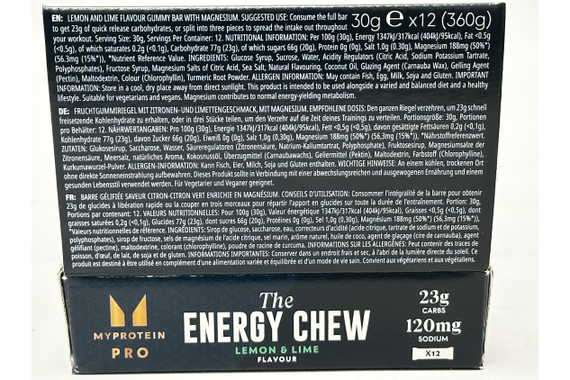 Myprotein Pro The Energy Chew Lemon & Lime 12 x 30g Bars