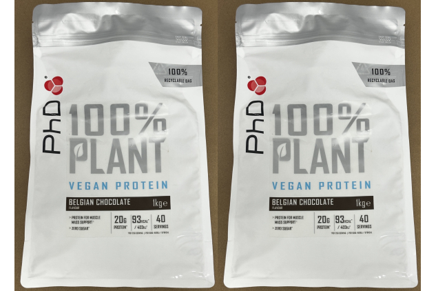 PhD 100% Plant Vegan Protein Powder Belgian Chocolate 2 x 1kg