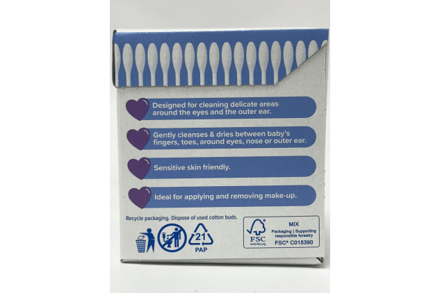 Johnson’s Baby Cotton Buds 6 x 200 Buds Plastic Free Paper Sticks