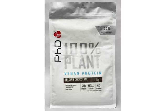 PhD 100% Plant Vegan Protein Powder Belgian Chocolate 1kg | BBE 31/12/2026