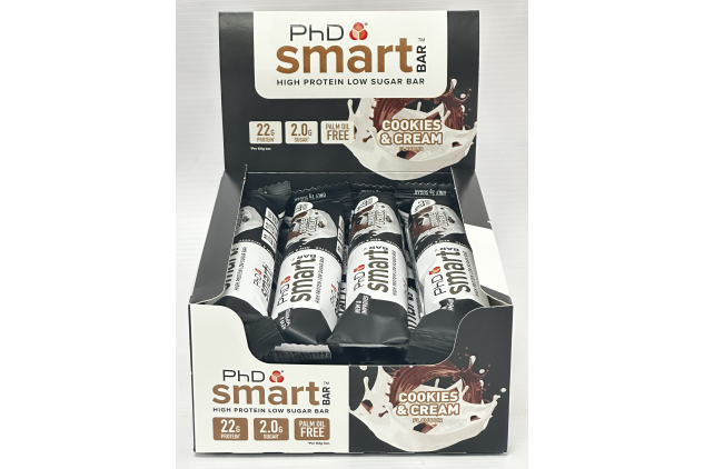 PhD Smart Bar Cookies & Cream Protein Bars 12 x 64g Low Sugar