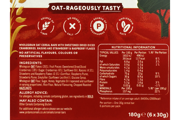 Jordans Frusli Juicy Red Berry Cereal Bars | Wholegrain Oat Snack 6 x 30g Bars
