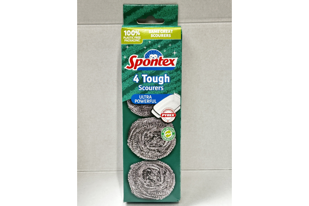 Spontex Tough Scourers 4 Pack Ultra Powerful Stainless Steel Cleaning Pads