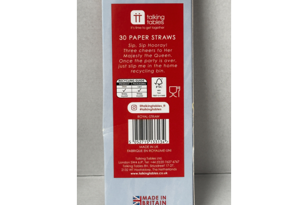 Right Royal Red, Blue & White Coloured Paper Straws 30 Pack