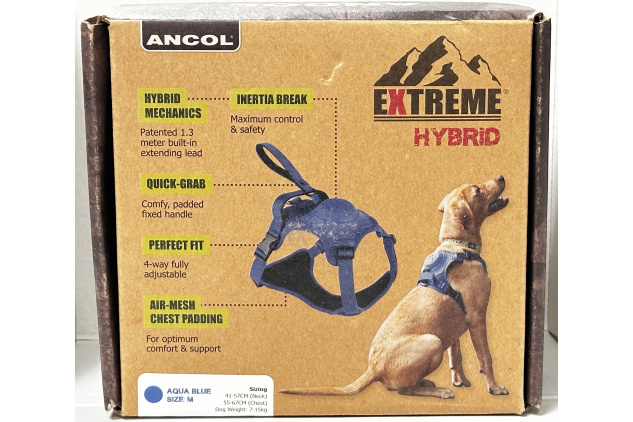 Ancol Extreme Hybrid Dog Harness Built-In Extending Lead Medium Aqua Blue