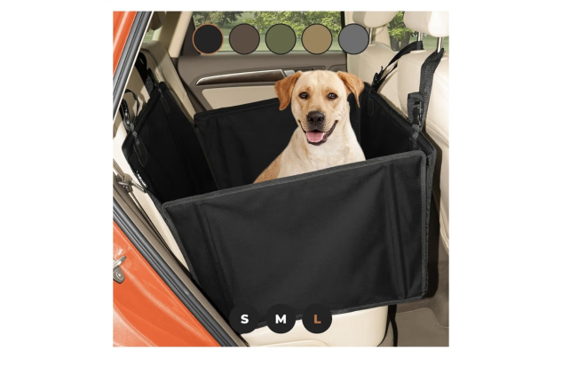 Extra Stable Dog Car Seat with Seat Belt – Waterproof and Robust Design for the Back Seat with 4 Fastening Straps Size Large Black