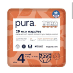 Pura Premium Eco Baby Nappies, Size 4 (7-18kg) 29 Nappies