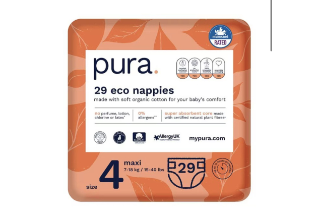 Pura Premium Eco Baby Nappies, Size 4 (7-18kg) 29 Nappies
