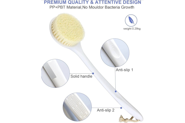 Long Handle Back Shower Brush Dual-Sided Body Scrubber 38cm