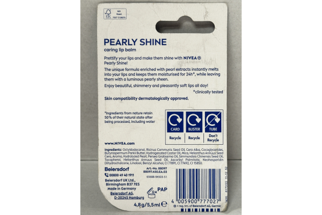 Nivea Pearly Shine Lip Balm 4.8g Long Lasting Moisture With Natural Oils