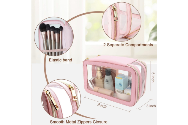 Pink Clear Makeup Bag Waterproof Travel Cosmetic Toiletry Organiser Case