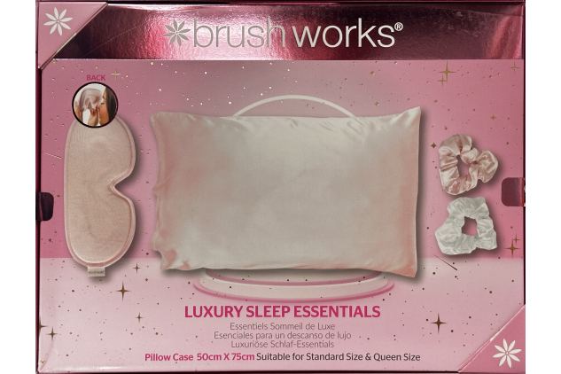 Brushworks Luxury Sleep Essentials Satin Pillowcase 3D Eye Mask & Scrunchies